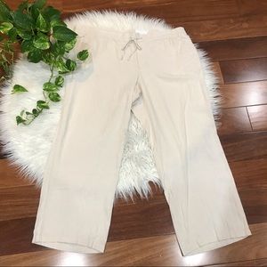 Mid Rise Cropped Linen Blend Pants